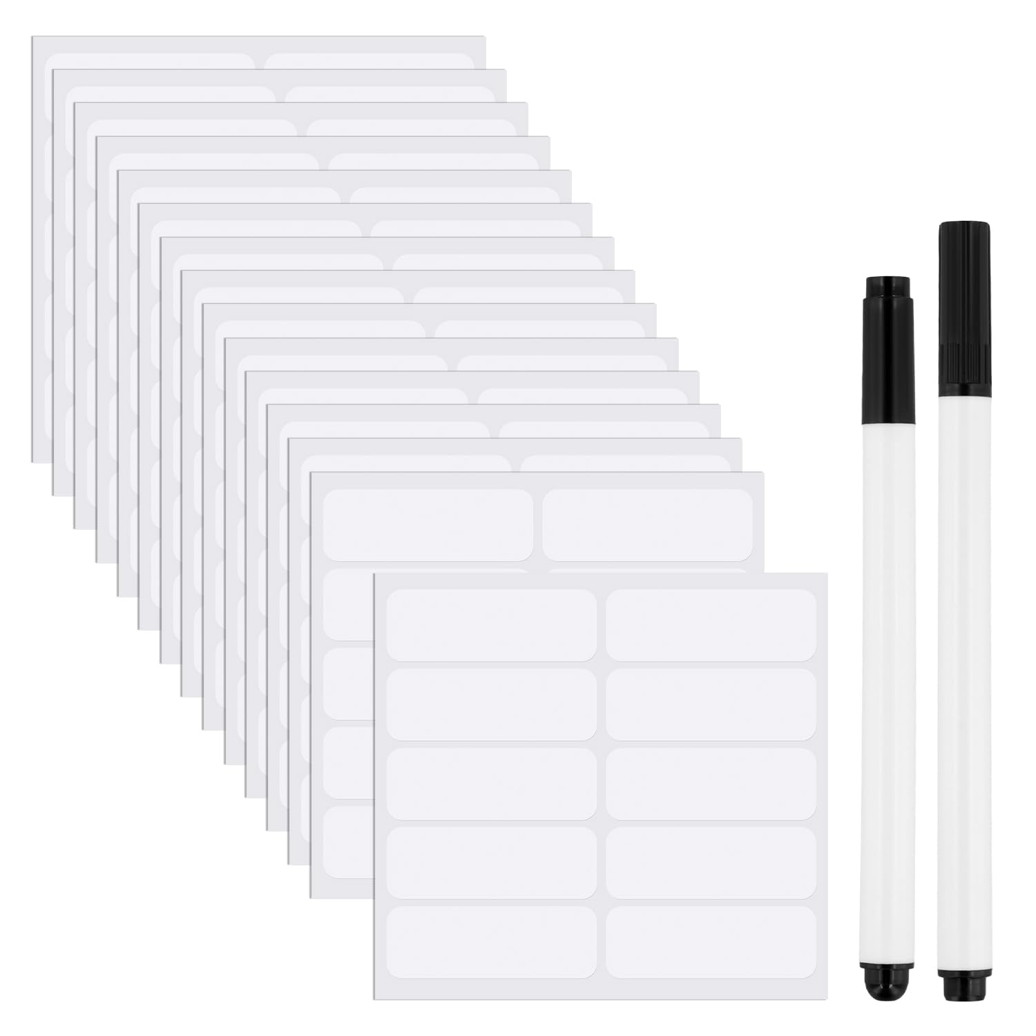 150uds de Ropa sin Hierro 2 Marcadores tela Permanentes Etiquetas Nombres Autoadhesivas Escribibles Impermeables Personalizadas Lavandería para Hogares Ancianos Guarderías Campamentos (Blanco)