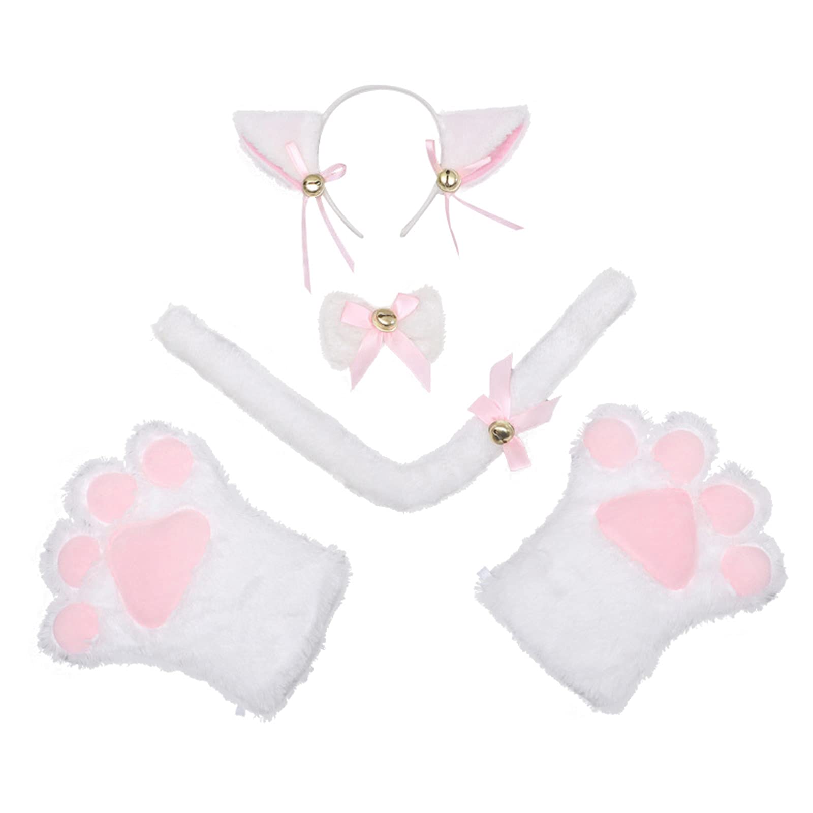 Furry Fox Wilk Kot Pies Cosplay 5 szt. Opakowanie Maska Ogon Łapa Rękawiczki Dorosły kot Halloween Cosplay Zwierząt Kostium imprezowy dla kobiet mężczyzn (D Czarny Biały) (A Biały)