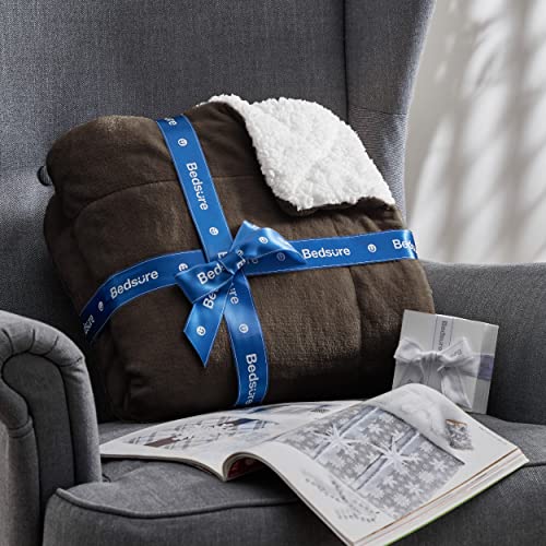 BEDSURE Kuscheldecke - Warm Sherpa Wolldecke & Sofadecke, Flauschig Sofaüberwurf Decke, Dicke Couchdecke, Fleecedecke, Flauschige Wohndecke für Couch, Braun, 220x240 cm, XXL