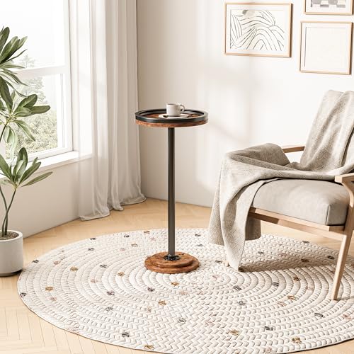 Small Side Table, Round Martini Drink Table for Small Spaces, Modern Accent Stand with Solid Metal Leg, Nightstand with Weighted Base Pedestal for Living Room, Bedroom and Office