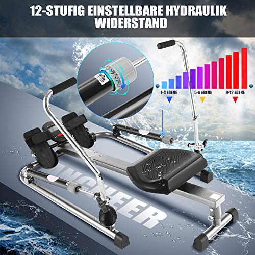 ANCHEER Hydraulisches Rudergerät, voll bewegliches, einstellbares Rudergerät mit 12-stufigem Widerstand und weichem Sitz… – Bild 3