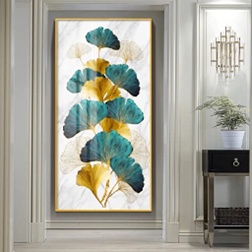 Impression sur toile vert or 90x180cm de style feuille abstraite nordique pour mur de salon