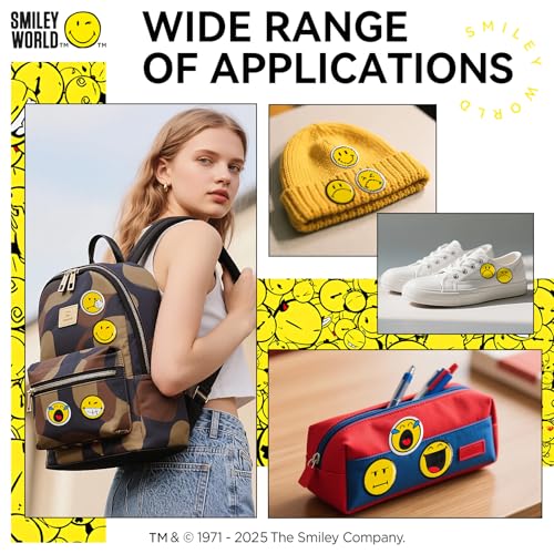 SMILEY WORLD® Pinback Buttons, Classic Round Smiley Face Badge with Safety Pin Back, Ideal for Backpacks and Garments