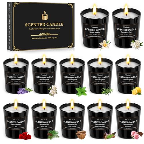 Duftkerzen im Glas, Duftkerze Geschenkset aus 12 Düft Kerze für Frauen mit 180 Stunden Langer Brenndauer & Sojawachs Duftkerze Set Kleine Geschenke für Frauen Kollegen Geburtstag Muttertag Weihnachten