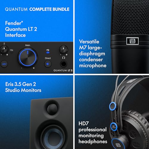 Image of Fender Quantum Complete Recording Bundle with Quantum LT2 USB Interface, Mic, Speakers, Headphones & Recording Software | All-in-One Bundle for the Guitarist, Vocalist & Podcaster