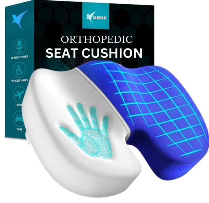 DEBIK® | Orthopedic Coccyx Seat Cushion for Tailbone, Sciatica, Lower Back Pain Relief Contoured Cushion for Office,Home,Chair, Wheelchair - Weight Upto 100 kg (Blue)