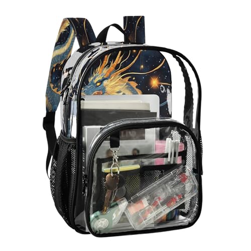 Dream Dragon Star Clear Backpack Heavy Duty See Through Transparent PVC BookBag for Kids Boy Girl School Work2