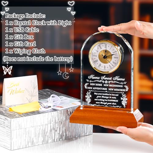 Image of Ornalrist House Warming Gifts New Home Glass Clock Keepsake with Wooden LED Light Base for Women Men Unique Housewarming Gift Ideas for Couples Blessing Warming Gifts for New House Family