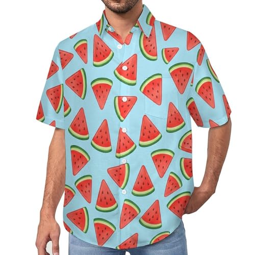 Camisa hawaiana hombre con estampado 3D de sandía rodajas fresca y abotonada