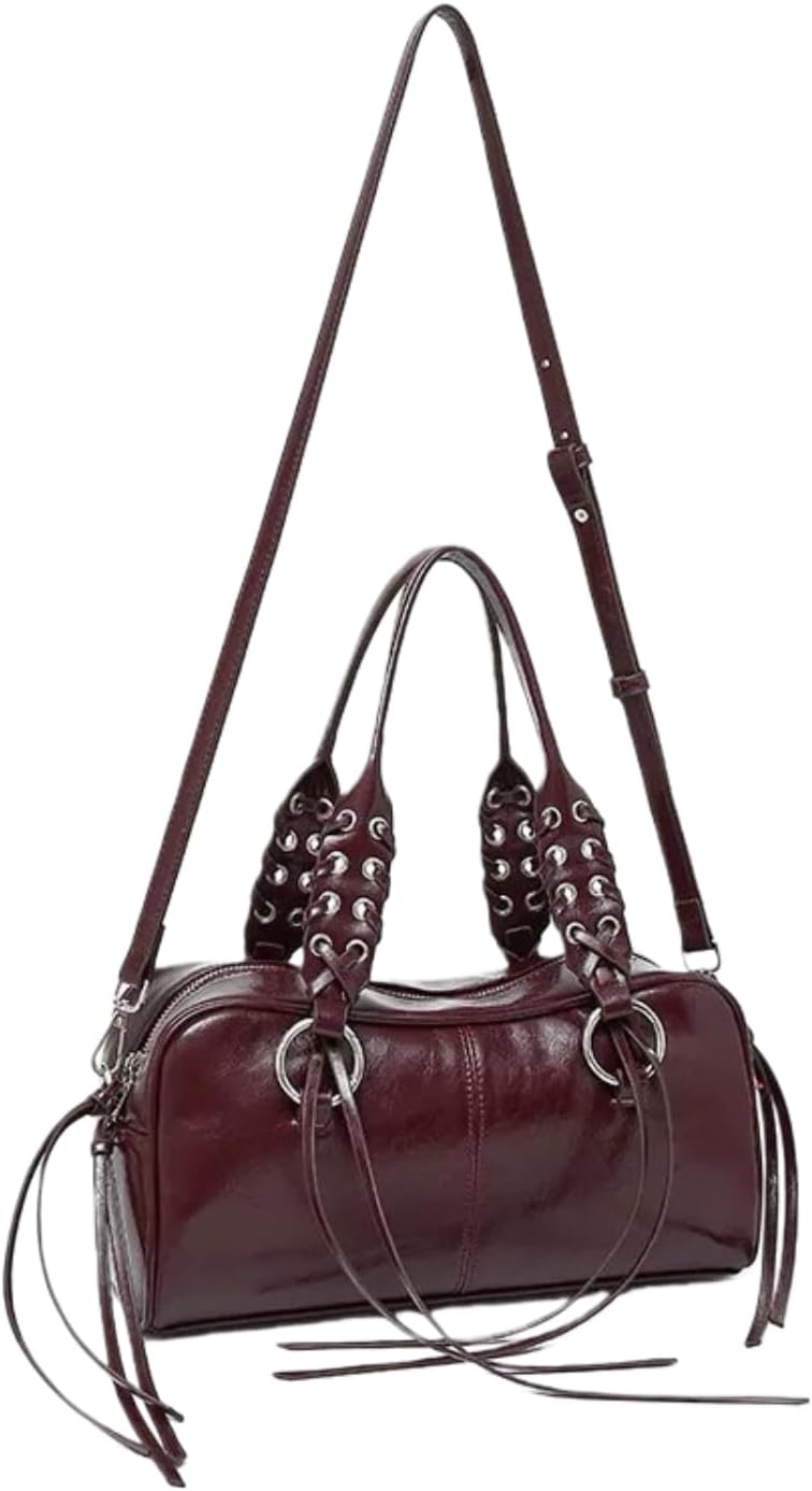Burgundy Leather Hobo Bag Gothic Purse with Tassel Detail Wine Red Crossbody Bag for Women