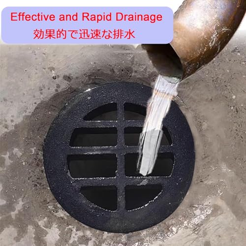 Cast Iron Drain Grate, 2-10inch Heavy Duty Framed Leaf Guard Round Hole Floor Drain Cover, Anticlogging, Plug-in, EasyToInstall, Removable Black Flat Channel Grate For Shower Garden(200mm) - Thumbnail 4