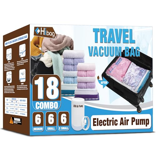 Travel Vacuum Bags with Electric Pump for Luggage and Suitcase, Vacuum Seal Compression Packing Bags for Clothes Clothing, Combo 18 Pack