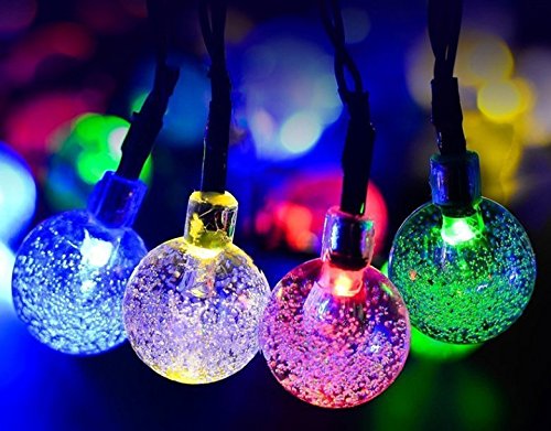 Wishlink33FT Solar String Lights 60 LED Crystal Ball Bubble String Light Solar Powered Fairy Lights for Home Garden Party Holiday Decoration (Colorful)