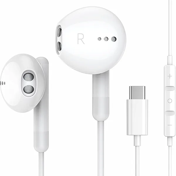 USB C Headphones for iPhone 17 16 15 Pro Max Plus iPad Pro USB C Earphones with Microphone Volume Control USB C Wired Earbuds USB Type C Earphone for Google Pixel 8 Samsung S25 S24 S23 S22 S21 S20 A55