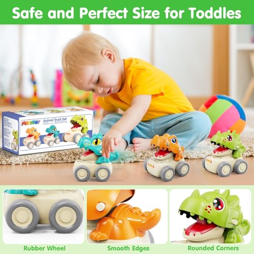Image of MOONTOY Baby Car Dinosaur Toys for 3 4 5 6 7 8 Year Old Boy Press and Go Cars for Toddlers 3+, Push Go Dino Cars Toddler Toys Baby Toys Easter Basket Stuffers 1st Birthday Gifts