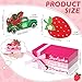 Yalikop 5 Pcs Strawberry Table Decor Summer Tiered Tray Decor Strawberry Tabletop Centerpieces Pink Red Wooden Truck Berry Sign Mini Decorative Books Stack with Twine for Home Kitchen Shelf Office