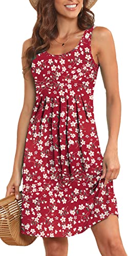 Image of Akihoo Women Summer Casual Sleeveless Midi Plain Pleated Tank Vest Dresses