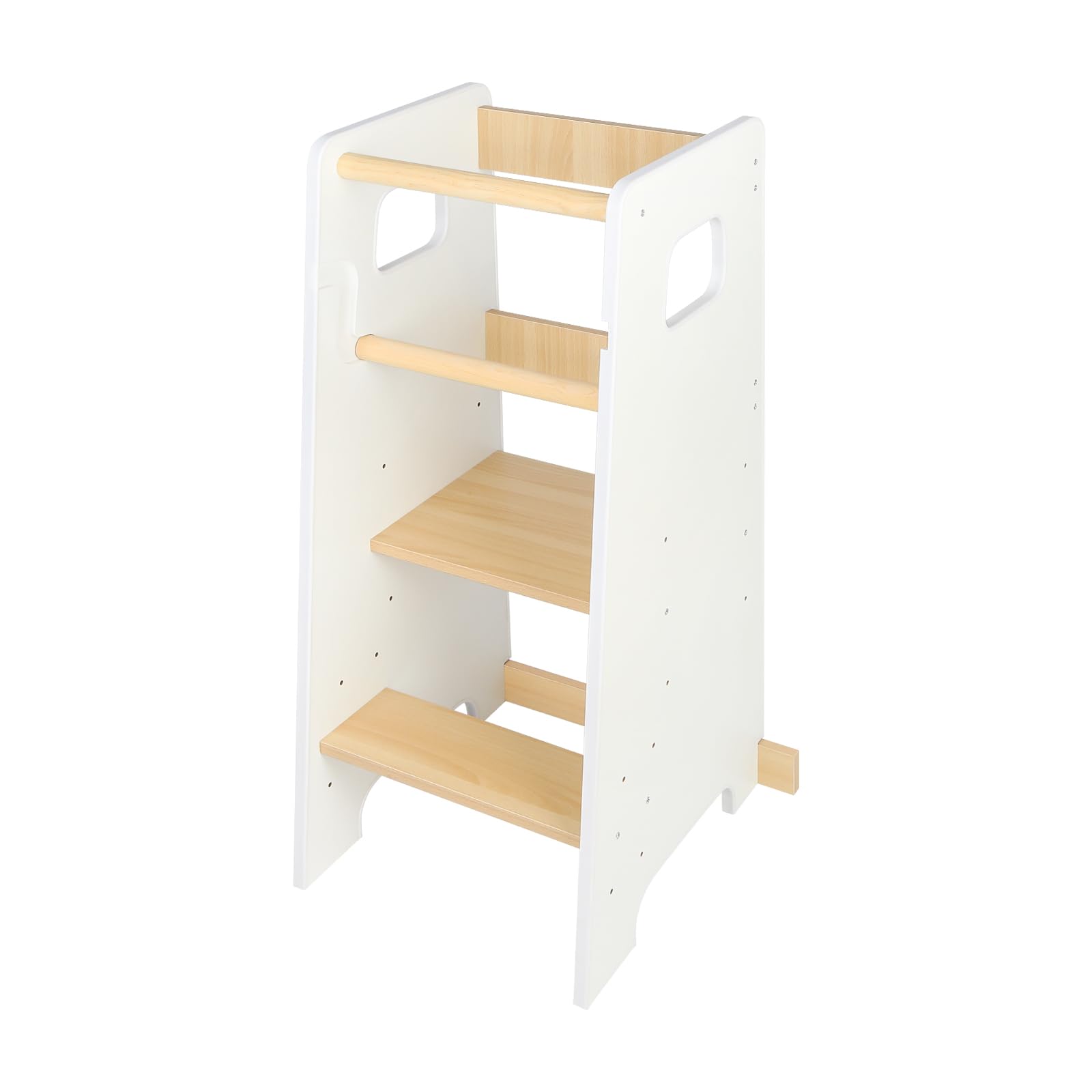 Lernturm aus Holz, höhenverstellbar – Montessori Hocker für Kinder Baby ab Ständer – Beobachtungsturm für Kinder mit rutschfesten Streifen – 90 x 42 x 40 cm – Weiß