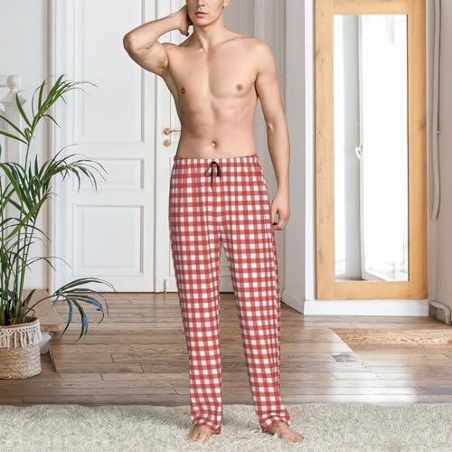 Novastar Mens Pajama Pants Bottoms with Pockets- Textured red white plaid Checkered Soft Men Pj Pants, Comfy Men Lounge Pants2