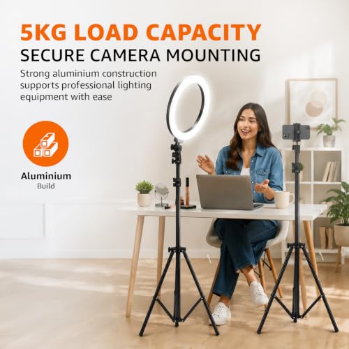 Image of Amazon Basics 78-Inch (200 cm) Aluminium Tripod with Bluetooth Remote & Mobile Holder, Phone Stand for Ring Light, GoPro & Camera, for Video Recording, Streaming, Reels & YouTube, 5 Kg Load Capacity