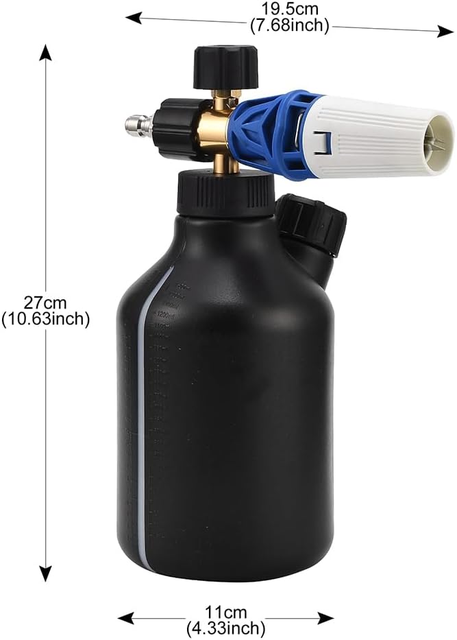 JSCARLIFE Foam Cannon for Pressure Washers | 1.5L Bottle, 1/4 Inch Quick Connector | Thicker Snow Foam Technology | Adjustable Spray for Car, Boat, RV, Driveway Cleaning​