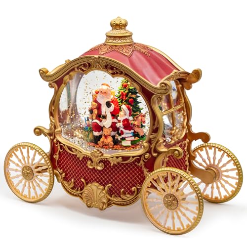 Vintage Christmas Carriage Snow Globe with Santa Scene, Lighted Musical Snow Globe with 8 Holiday Songs & 6H Timer, Swirling Glitter Decor, USB/Battery Powered Tabletop Centerpiece Gift