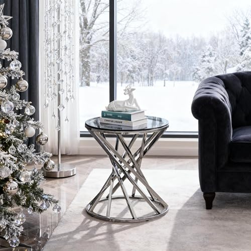 JYMTOM Beistelltisch Runder Glas Couchtisch Sofatisch Edelstahl Kaffeetisch...