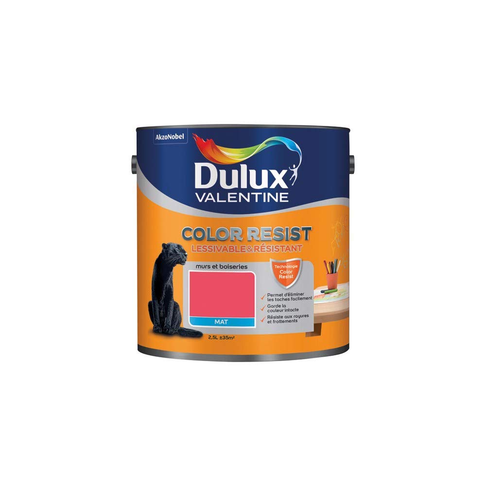 Peinture Dulux Valentine mat rouge 2,5 L lessivable pour murs intérieurs