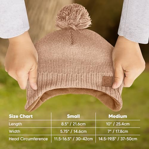Image of Baby Beanie Winter Hat 6-36 Months - Cute Pom Winter Baby Hats with Earflaps, Soft & Stretchy Knit Toddler Beanies for Infant, Newborn 6-36 Months Boys, Girls, Cozy, Warm Fall Essentials (Dune, M)