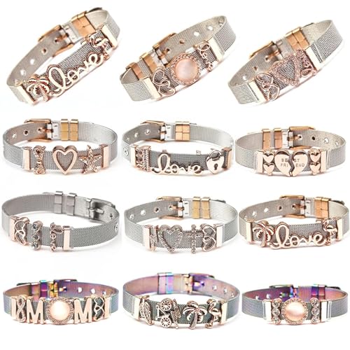 Pulseras de malla unisex estilo punk y boho con abalorios ajustables 2