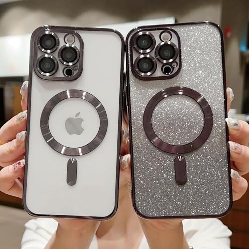 Image of Misscase Compatible with iPhone 14 Pro Magnetic Glitter Case with Camera Lens Protector Full Protection Case Compatible with MagSafe Elegant Anti-Scratch Case Cover for iPhone 14 Pro Black