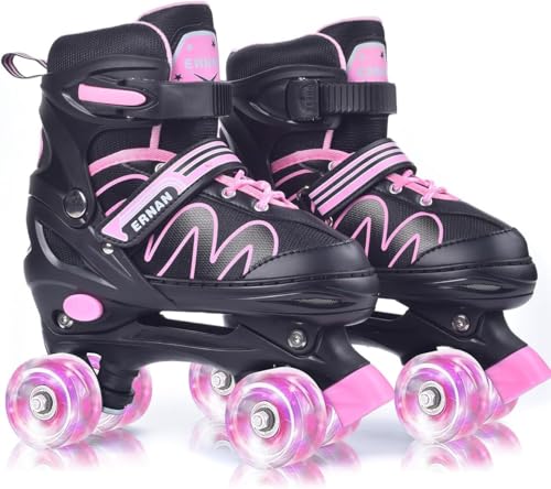 ERNAN Patines 4 Ruedas, 4 tamaños Ajustables con Ruedas Que Brillan en la Oscuridad, Patines de Ruedas para niños,Patines Niña Niño Principiante Regalo (Pink, S) ERNAN Patines 4 Ruedas, 4 tamaños Ajustables con Ruedas Que Brillan en la Oscuridad, Patines de Ruedas para niños,Patines Niña Niño Principiante Regalo (Pink, S)