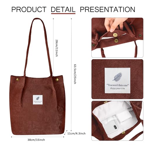 Image of Ayieyill Corduroy Tote Bag for Women Canvas Shoulder Cord Purse with Inner Pocket