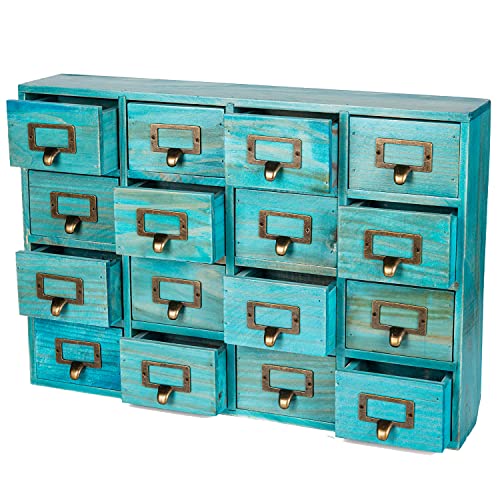 Teal 16-Slot Wooden Drawer Unit - Country Style Desk Organizer