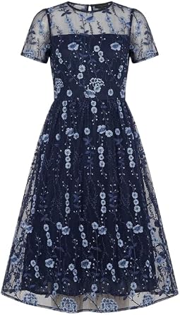 YUMI Womens Embroidered Mesh Midi Dress Mother of the Bride