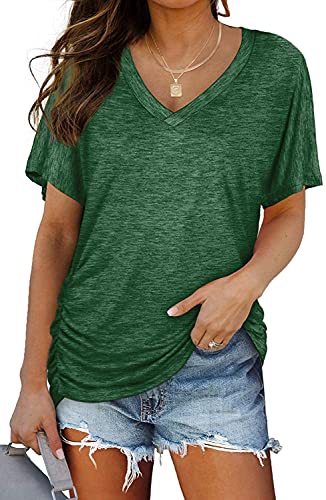 Manxing T-Shirt Femme Manches Courtes Col en V Tee Shirt Femme Ete Manche Dolman T-Shirts Confortable Top thumbnail