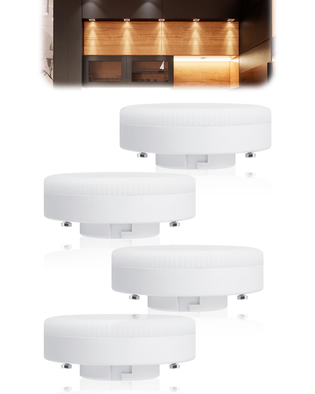 Yuio 4 Pack GX53 LED Bulb, 7W Warm White 3000k Bulbs, Replace 45W and 50W GX53 Halogen or CFL Bulbs, 600LM Non Dimmable
