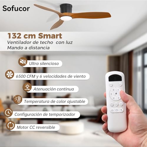 Ventilador de techo con luz Sofucor para dormir sin calor y sin ruidos molestos 5