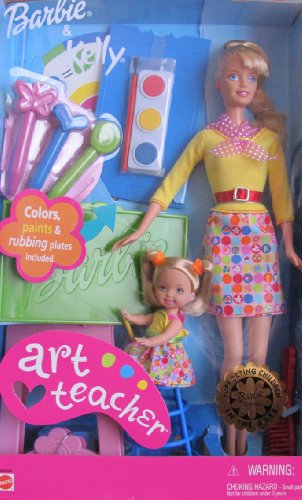Muñecas Barbie y Kelly Art Teacher con escritorio y accesorios miniatura 1