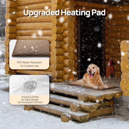 TURBRO 35x24” Large Pet Heating Pad, Electric Heated Dog Bed for Large Breeds, Air Valve Design, Anti-Bite Cord, Ultra-Soft and Anti-Slip Cover, Outdoor and Indoor Use, UL Test Passed, Brown - Thumbnail 2