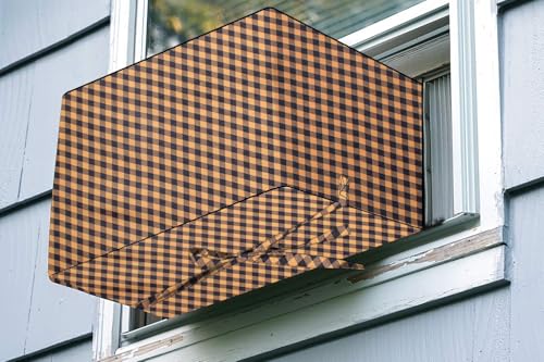 Image of The Furnishing Tree Elastic fit waterproof Polyester window ac cover suitable for Croma 1.5 Ton, Dustproof cover for inner and outer section, In CM: (67.31x66.04x45.72), Checkered Pattern Brown