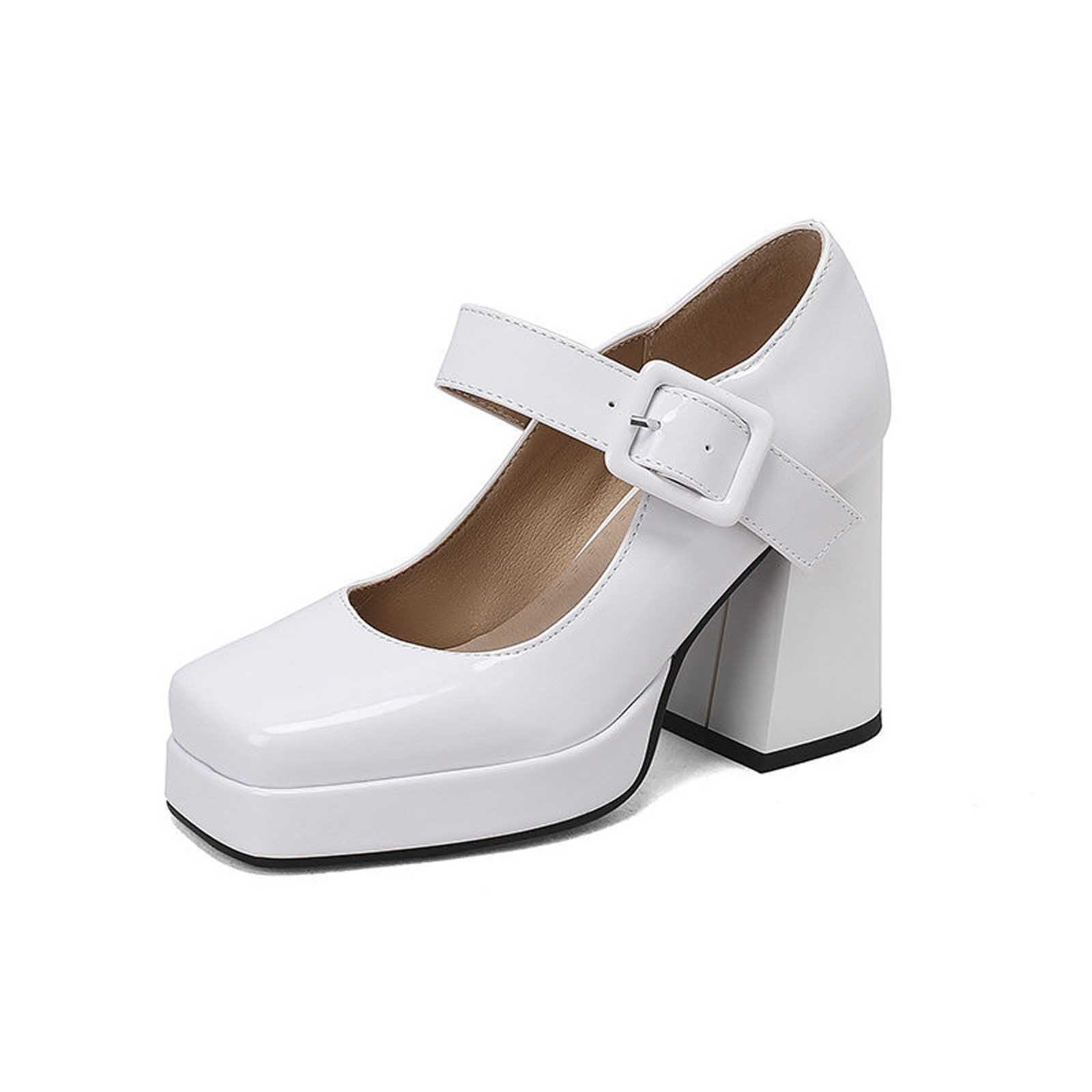 Eleganti tacchi alti da donna con tacco chiuso, fibbia in metallo, Mary Jane, tacco spesso, punta quadrata, scarpe eleganti per occasioni