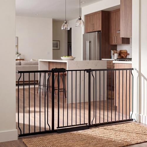 Extra Wide Baby Gate 71.5-76.3" Dog Gate for Doorways, Pressure Mounted No Drill Safety Gate for Kitchen, Hallways, Black Metal Pet Gate for Dogs