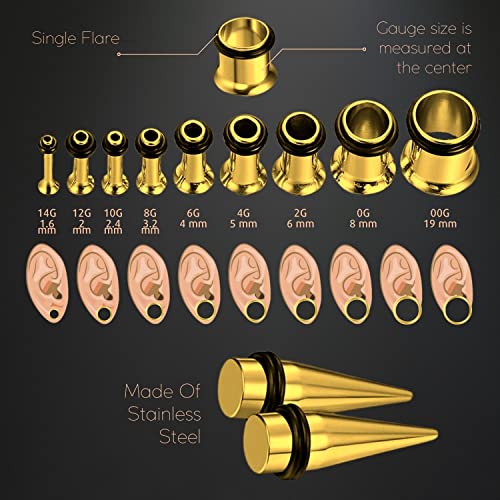 BodyJ4You 36PC Ear Stretching Kit - Beginner Gauges 14G-00G Starter Set - Stainless Steel Tapers Single Flare Plugs Screw Fit Tunnels - Women Eyelet Mens Earrings Expander Piercing Jewelry3
