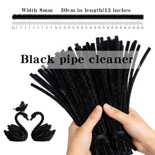 Image of Black Pipe Cleaners for Crafts,200PCS Pipe Cleaner,Craft Supplies,Arts and Crafts,Chenille Stems for DIY Halloween Decor Indoor,Christmas Decorations,Kids Crafts Toys for Ages 5-7,limpia Pipas