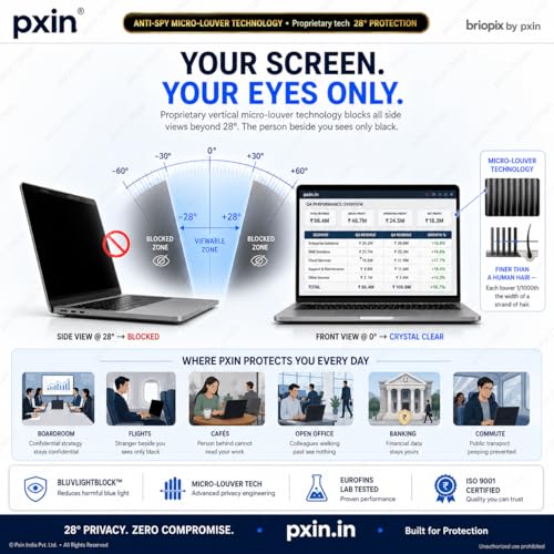 Image of Pxin Nano | 16 Inch (16:9) | Magnetic Privacy Screen | Anti Blue | Anti Glare | UltraThin for Hyper Touch | Anti UV | Nano Privacy Filter compatible with HP /Dell /Lenovo /Asus /Acer