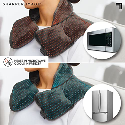 Sharper Image Heated Neck & Shoulder Wrap - Microwavable Warm & Cooling Plush Pad, Scented Aromatherapy (100% Natural Lavender & Herb Spa Blend), Pain Tension Headache Relief Therapy, Gift for Women