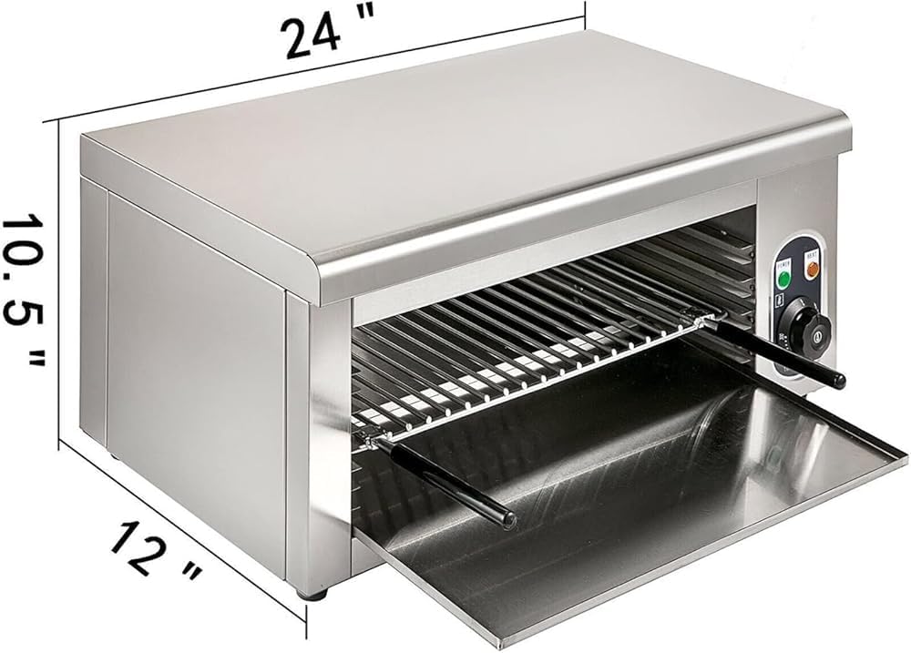 Electric Salamander for Melt Cheese, Oven Stainless Steel Broiler 2000W with Adjustable Grid, Countertop Use - 50-300℃ Temperature Range