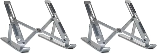 Soporte ajustable plegable de aluminio para laptop con seis ajustes de altura, compacto y portátil (paquete de 2)