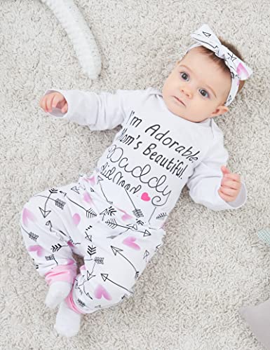 Seyouag Baby Girl Clothes Cute Mommy Letter Romper Arrow Heart Pants Newborn Girls Outfits Fall Winter Clothes Set (Adorable Pink, Newborn) #TOP1